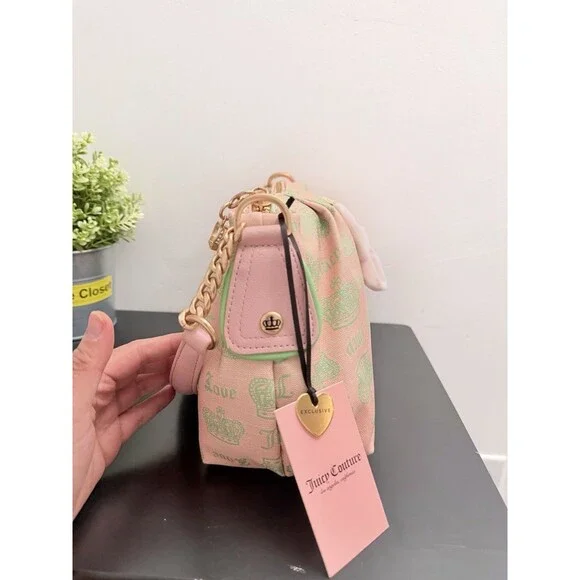 JUICY COUTURE JUICY FAN CLUB SHOULDER BAG PINK DIAMOND RETRO GREEN - Picture 2 of 9